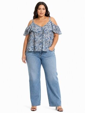 4/$20➡️ Denver Hayes Blue Floral Cold-Shoulder Camisole – Size 2X EUC